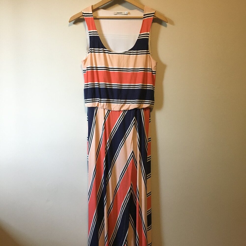Vintage 90s Rickis Rayon Striped Maxi Dress Small Peekaboo Skirt Wrap S